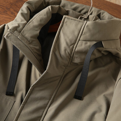 Men's Plus Size Workwear Down Jacket - Export Factory Cut Label Hooded Mid-Length Winter Coat