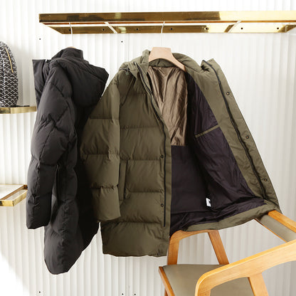 Men's Plus Size 800 Fill Power Mid-Length Down Jacket - Euro-American Style Hooded Thickened Cold-Resistant Warm Coat