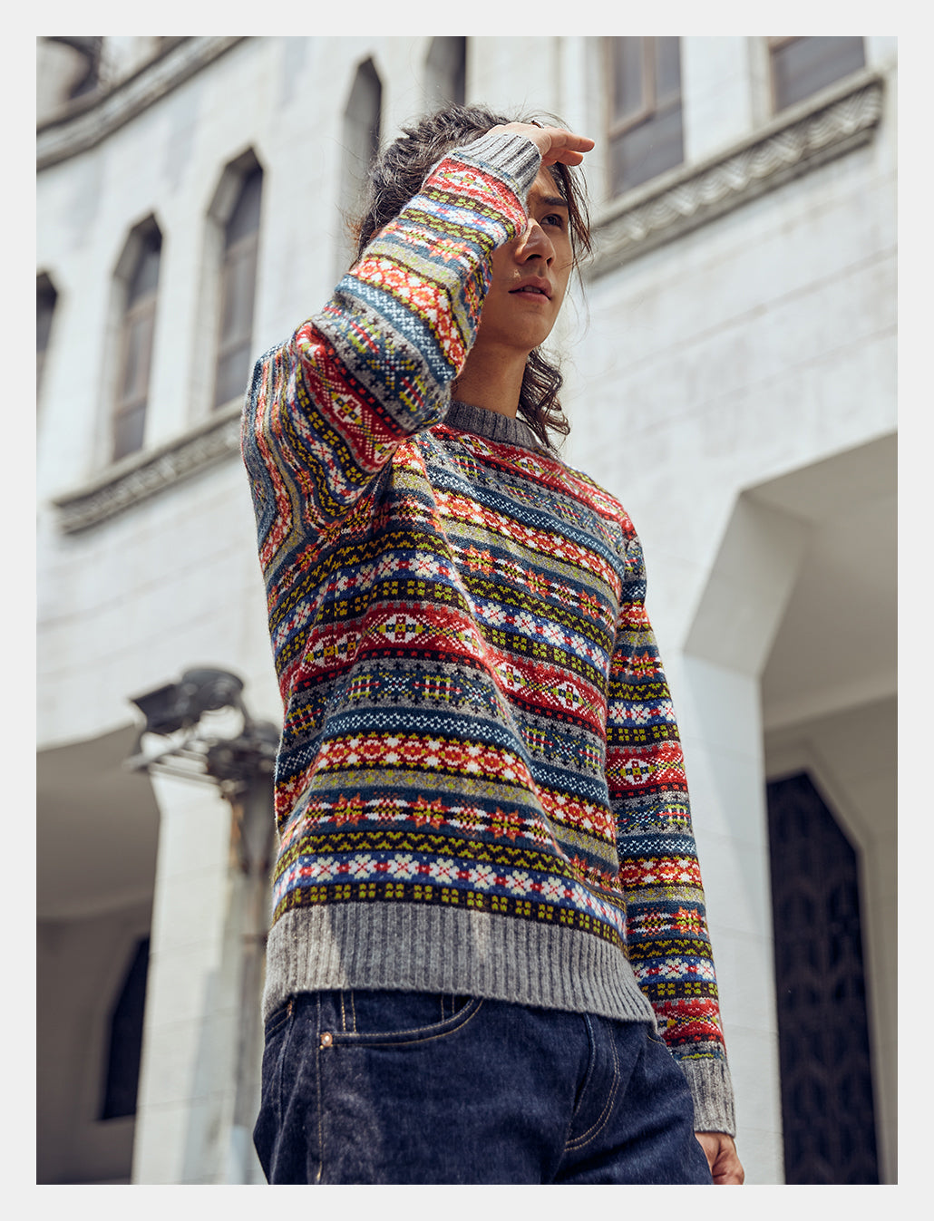 Fair Isle Merino Wool Crew Neck Sweater – Vintage British Retro (Unisex)