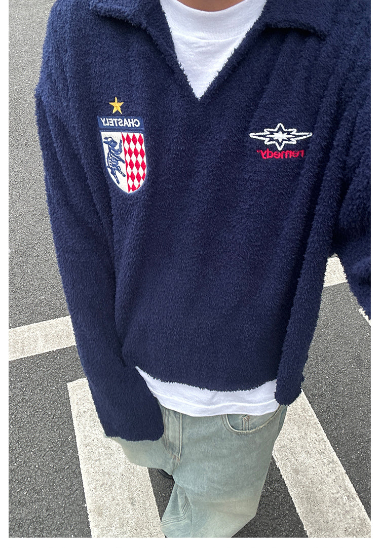 Remedy Inge Sheep” Embroidered Unisex Sweater – American Turn-Down Collar Spring/Autumn Knit