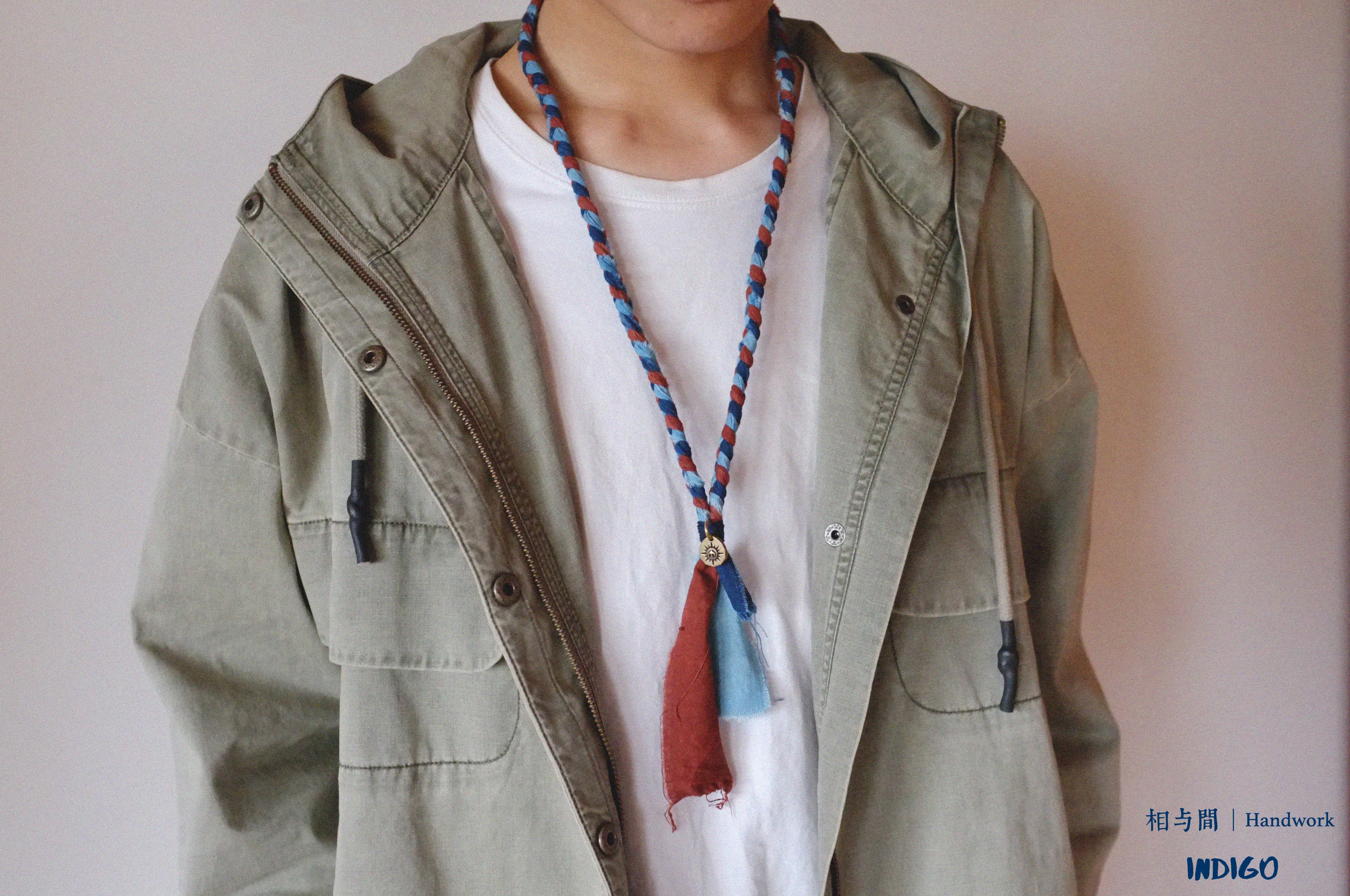 Blue Dyed Sandalwood Red Plant Dye Ancient Cloth Necklace Handmade Braided Rope Amekaji Retro Woven Hanging Rope