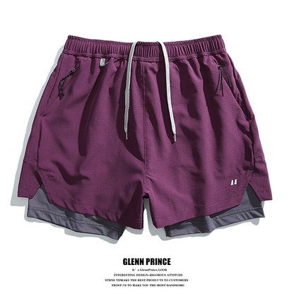 Summer Outdoor Fake Two-Piece Double-Layer Running Sports Shorts for Men Anti-Exposure Quick-Dry Cycling Training Shorts