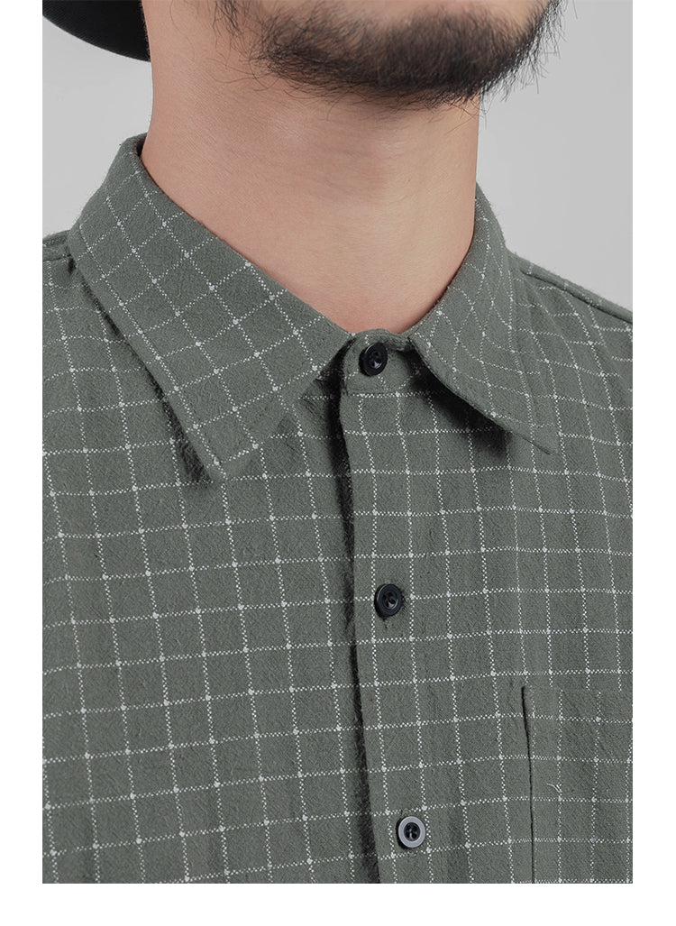 Summer Plaid Short Sleeve Shirt Fleece Unisex Loose Japanese Style Literary Casual Thin Versatile Shirt