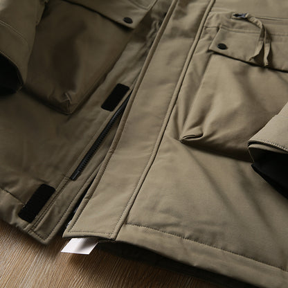 Men's Plus Size Workwear Down Jacket - Export Factory Cut Label Hooded Mid-Length Winter Coat