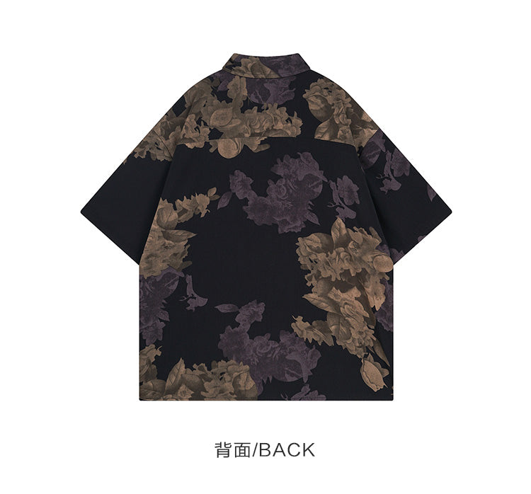 Thai Retro Baroque Short Sleeve Floral Shirt for Men Summer Beach Cool Casual Shirt Top