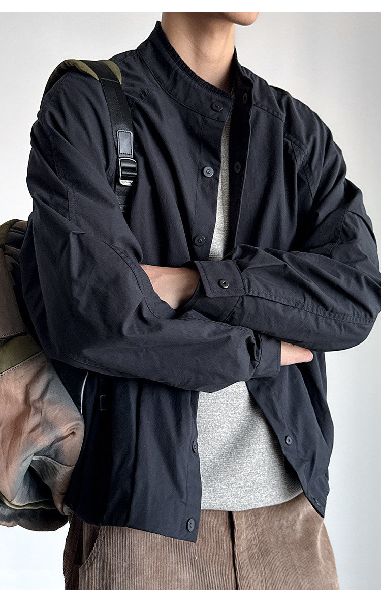 Lyocell Blend Stand-Collar Utility Jacket – Deconstructed Oversized – Japanese vintage | fall outfits 2026 | fall winter outfits | classy winter outfits | lazy comfy outfits | japanese streetwear | vintage workwear | yamalin clothes | Yamalinclothes
