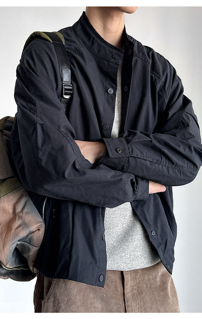 Lyocell Blend Stand-Collar Utility Jacket – Deconstructed Oversized – Japanese vintage | fall outfits 2026 | fall winter outfits | classy winter outfits | lazy comfy outfits | japanese streetwear | vintage workwear | yamalin clothes | Yamalinclothes