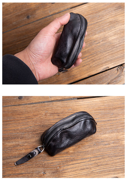 Handmade Top-Grain Cowhide Key Case – Vintage Mini Leather Coin Purse