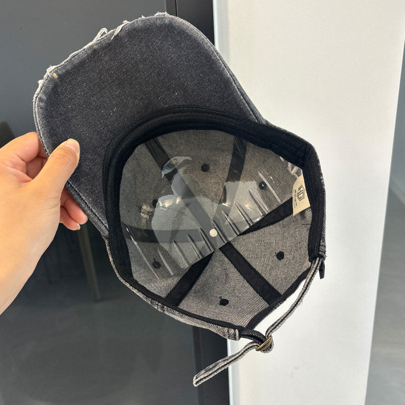 Washed Distressed Denim Baseball Cap – Embroidered Adjustable Unisex