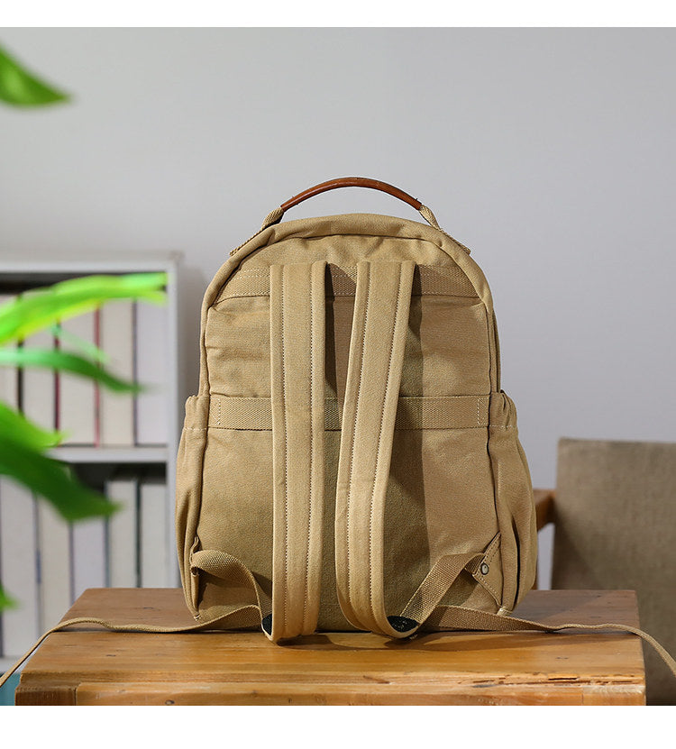 Japanese Canvas Leather Trim Backpack – Large Capacity Laptop Travel Bag – Japanese vintage | yamalin clothes | Yamalinclothes