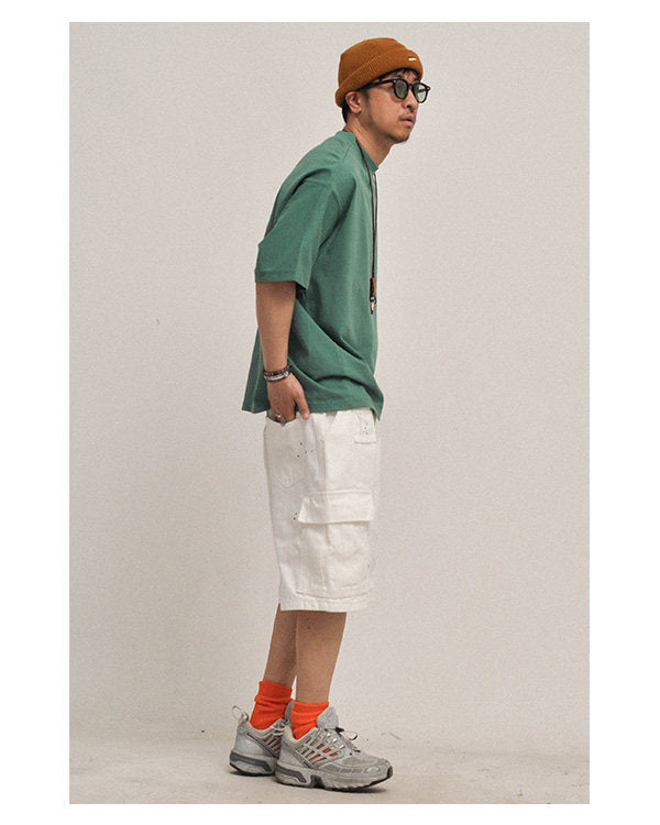 380G Heavyweight Cotton Crewneck Short Sleeve T-Shirt – Loose Solid Color Summer Tee for Men – Japanese vintage | yamalin clothes | Yamalinclothes