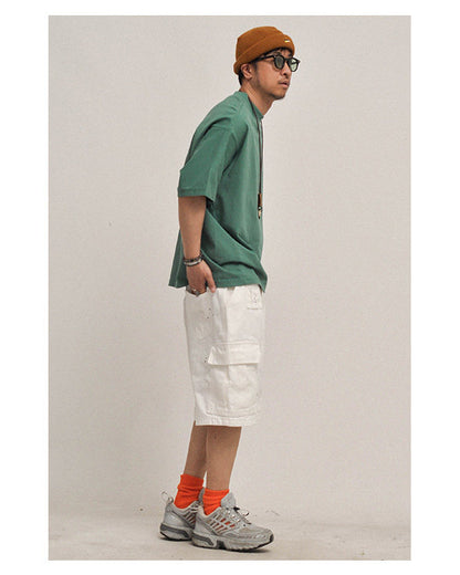 380G Heavyweight Cotton Crewneck Short Sleeve T-Shirt – Loose Solid Color Summer Tee for Men – Japanese vintage | yamalin clothes | Yamalinclothes