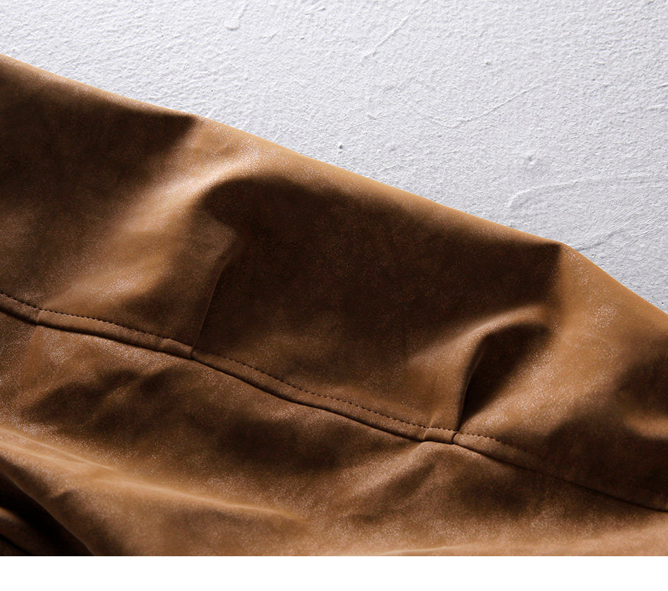 American Vintage Suede PU Leather Stand-Collar Jacket – Oversized Men’s Moto Coat