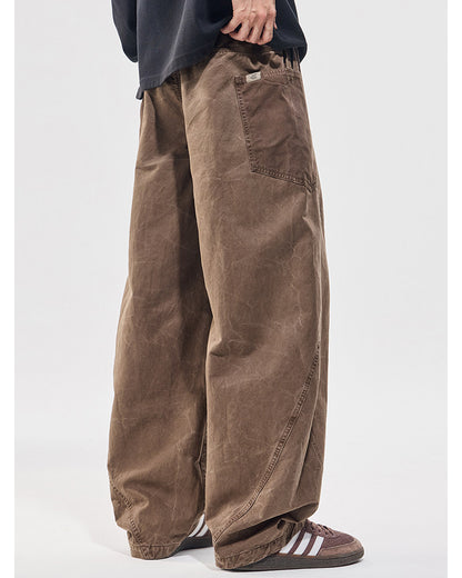 Washed Vintage Loose Tapered Pants – Men's Heavyweight Casual Trousers