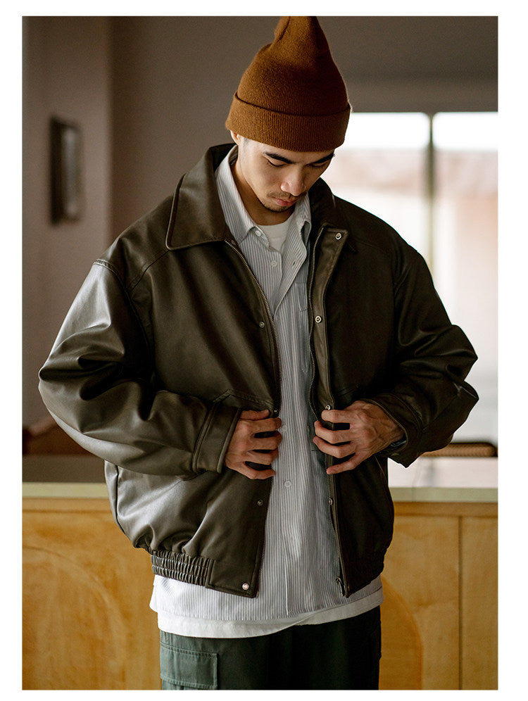 Japanese PU Leather Fleece-Lined Jacket – Men's Oversized Winter Coat – Japanese vintage | yamalin clothes | Yamalinclothes