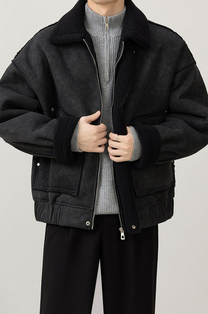 Fleece-Collar Jacket – Riveted Pockets & Boxy Fit