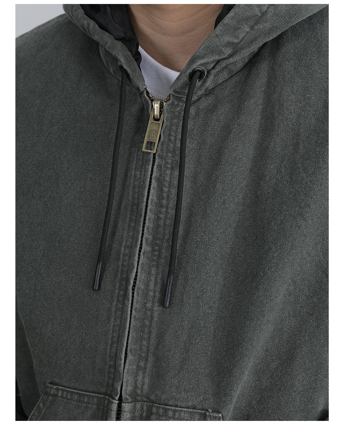 Vintage Wash Distressed Cargo Hoodie Jacket – Thermal Insulated Men's Coat