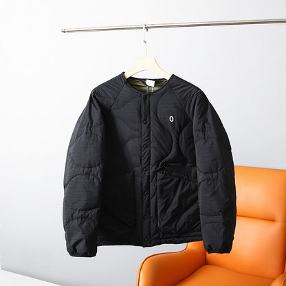 Collarless Down Jacket – Wave Quilting & Snap Front