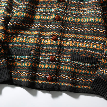 Nordic Fair Isle Knit Cardigan – Wool Blend Jacquard Men – Japanese vintage | yamalin clothes | Yamalinclothes