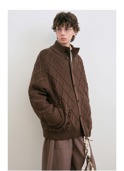 Diamond Jacquard Knit Down Jacket – Men's Oversized Sweater Puffer Coat