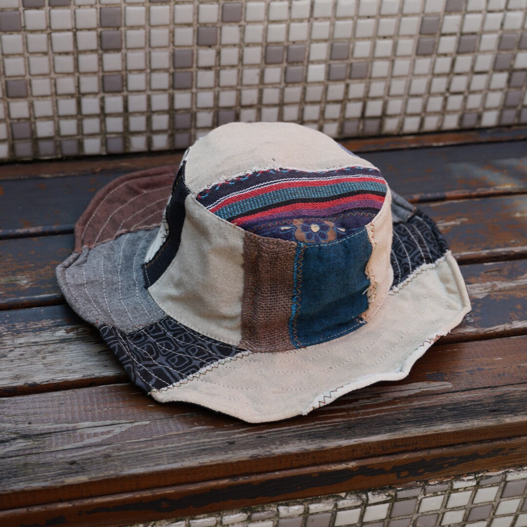 Handmade Patchwork Bucket Hat – Hemp Cotton Foldable Unisex Sun Hat