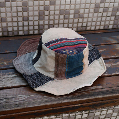 Handmade Patchwork Bucket Hat – Hemp Cotton Foldable Unisex Sun Hat