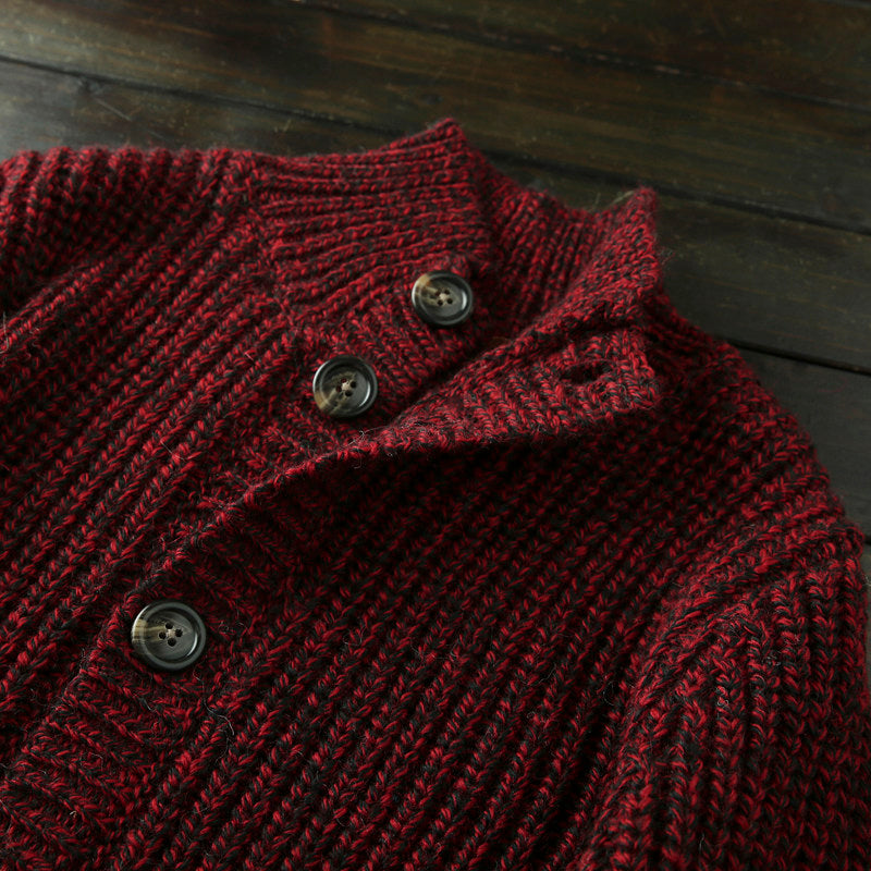 Wool Stand-Collar Knit Cardigan – Thickened Oversized Unisex