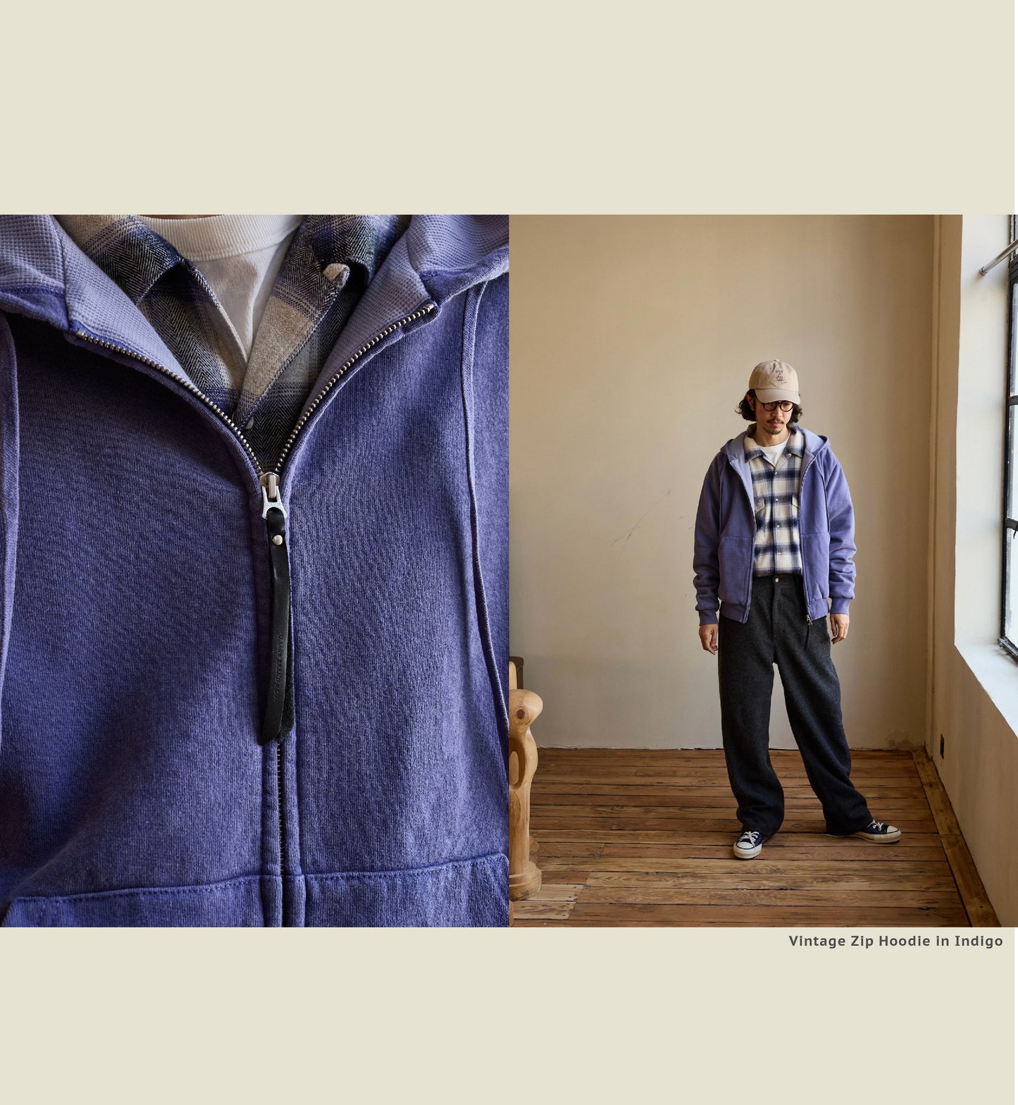 SS26 USAGE VTG Zip Hoodie - Yamalin Heavy Antique Woven Sweatshirt Washable Double Hoodie