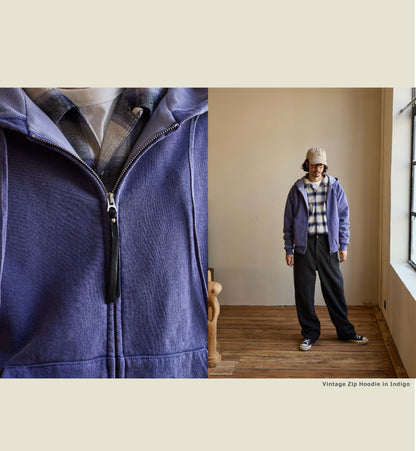 SS26 USAGE VTG Zip Hoodie - Yamalin Heavy Antique Woven Sweatshirt Washable Double Hoodie