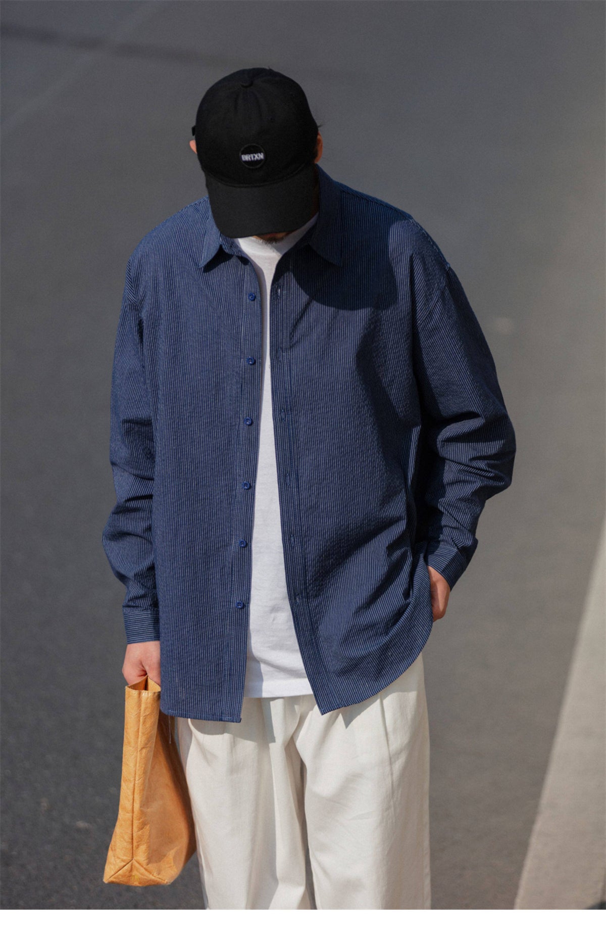 Cotton Pinstripe Shirt – Washed Navy & Relaxed Fit | Yamalinclothes