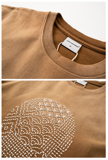 Cotton T-Shirt – Gradient Wash & Sashiko Embroidery | Yamalinclothes