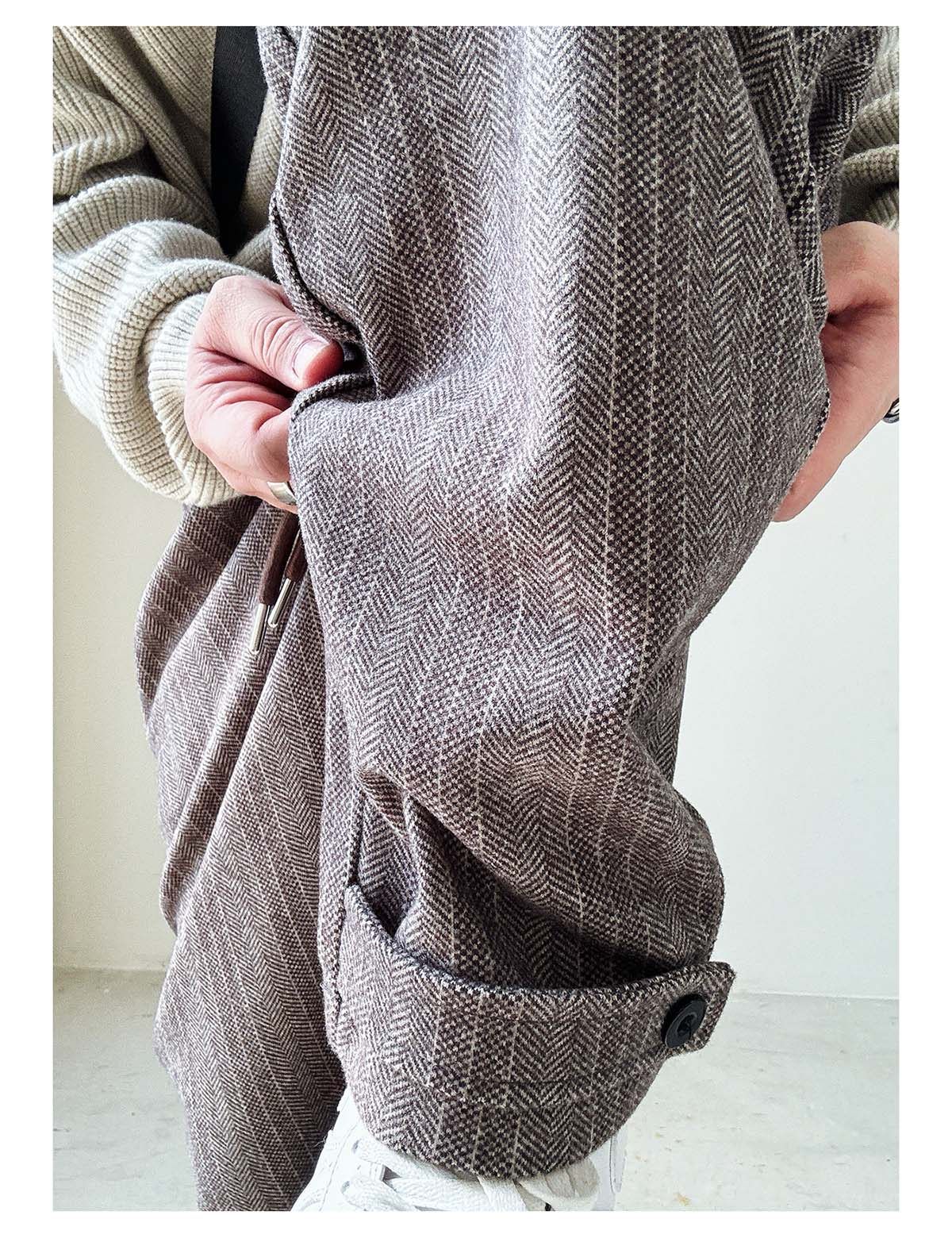 Herringbone Woolen Pants – Relaxed Straight Leg