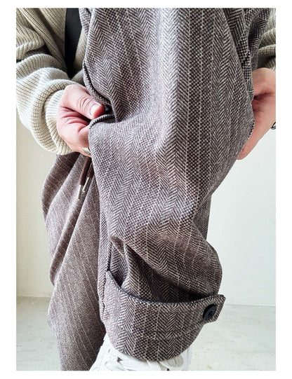 Herringbone Woolen Pants – Relaxed Straight Leg