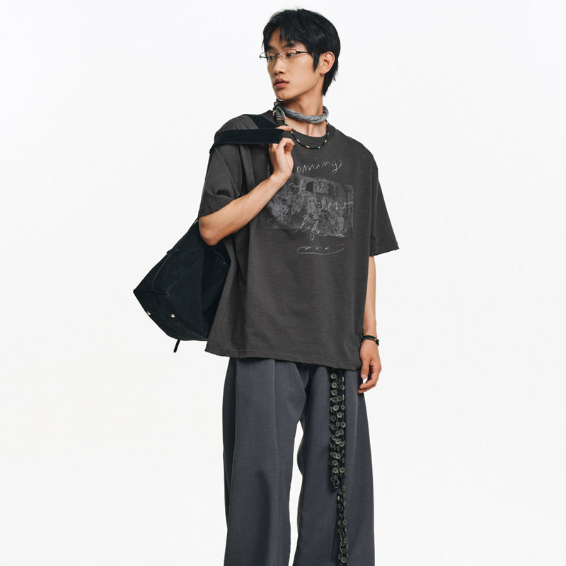 Two-Tone White Ink Print Crew Neck T-Shirt – Cool Feel Short Sleeve Japanese Streetwear for Men – Japanese vintage | yamalin clothes | Yamalinclothes