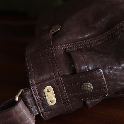 Heavy Washed Horsehide Newsboy Crossbody Bag – Vintage Leather Shoulder Bag