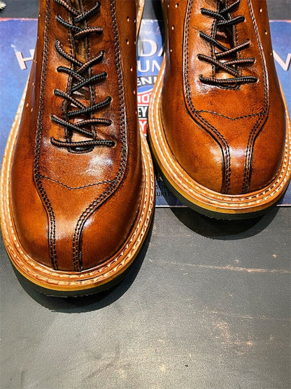 Vintage Cowhide Workwear Ankle Boots – Men's Motorcycle Riding Boots