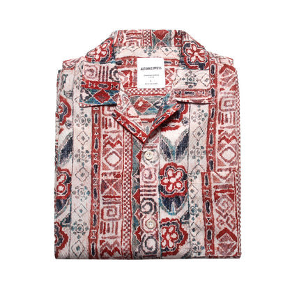 Seersucker Cuban Collar Printed Shirt – Men's Vintage Beach Short Sleeve