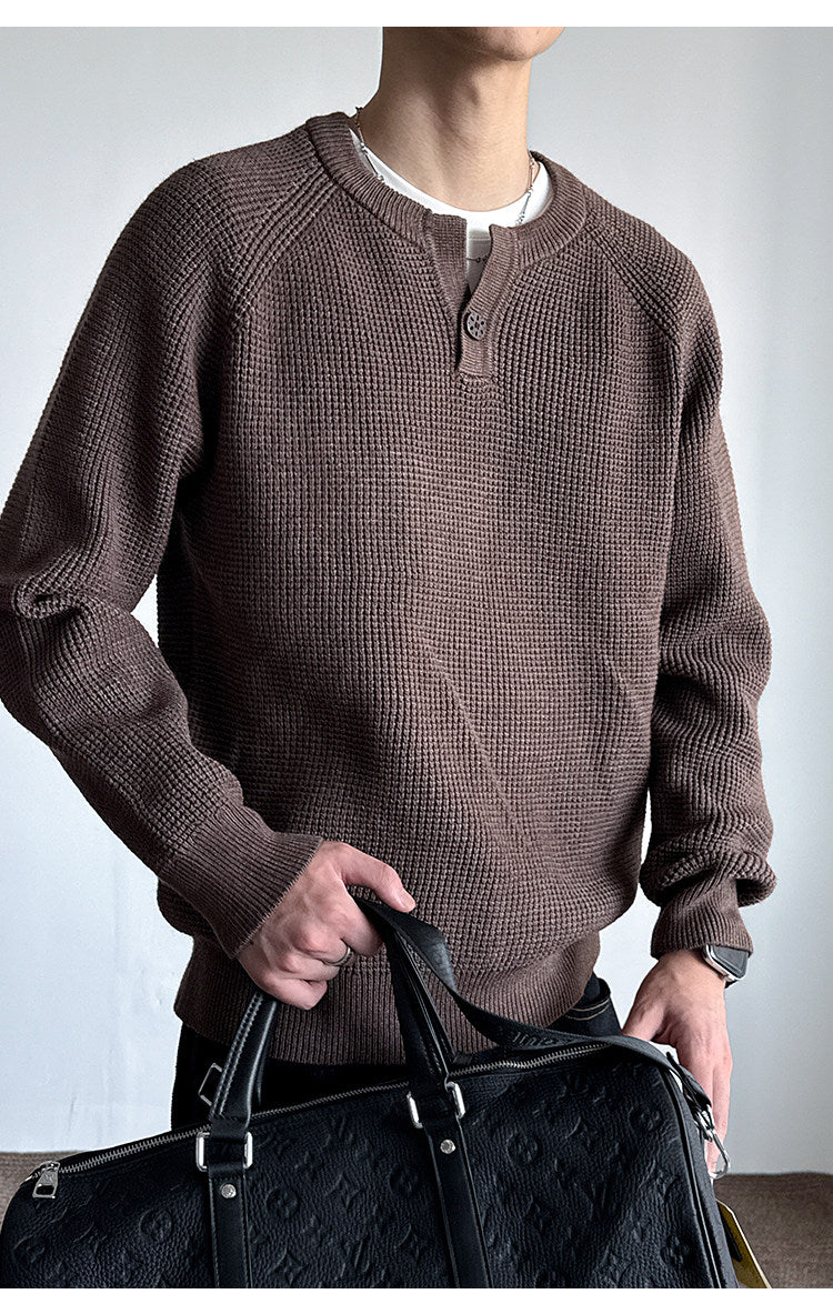 590G Anti-Pilling Henry Collar Button Knit Sweater – Japanese Loose Unisex – Sweater pullover | japanese streetwear | vintage workwear | unisex | Yamalinclothes