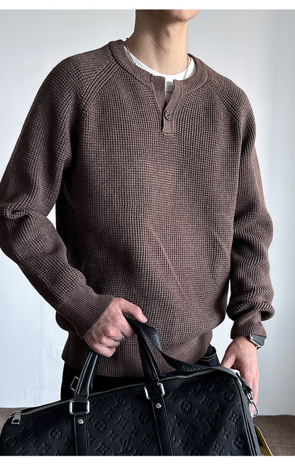 590G Anti-Pilling Henry Collar Button Knit Sweater – Japanese Loose Unisex – Sweater pullover | japanese streetwear | vintage workwear | unisex | Yamalinclothes
