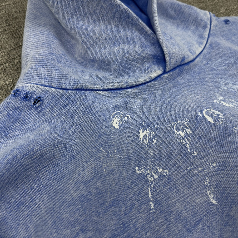 500g Heavyweight Saint Michael Distressed Portrait Hoodie – Vintage Washed Pullover