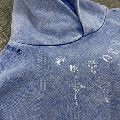 500g Heavyweight Saint Michael Distressed Portrait Hoodie – Vintage Washed Pullover
