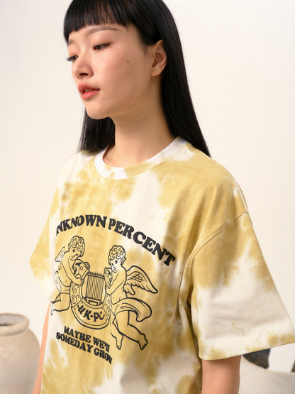 UKPC Unisex Tie-Dye Short Sleeve - Guochao Print Loose Couple Cotton Tee