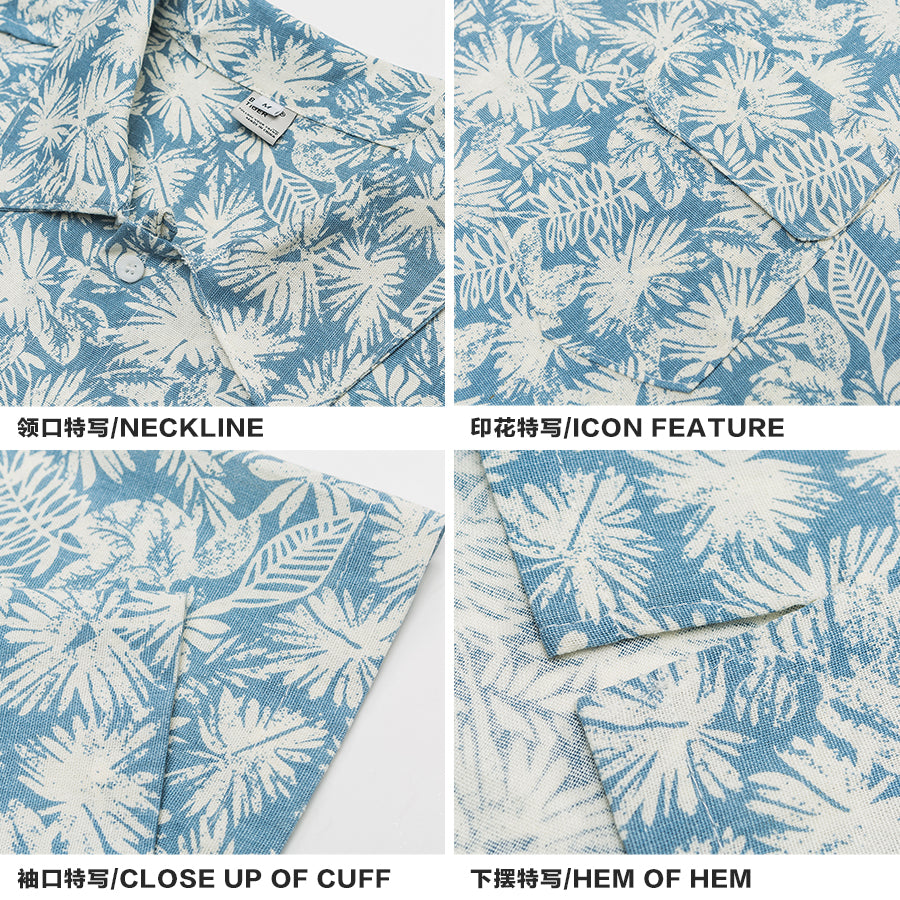 Japanese Retro Floral Cotton Linen Short Sleeve Shirt Men Summer Hong Kong Style Trendy Beach Casual Floral Shirt