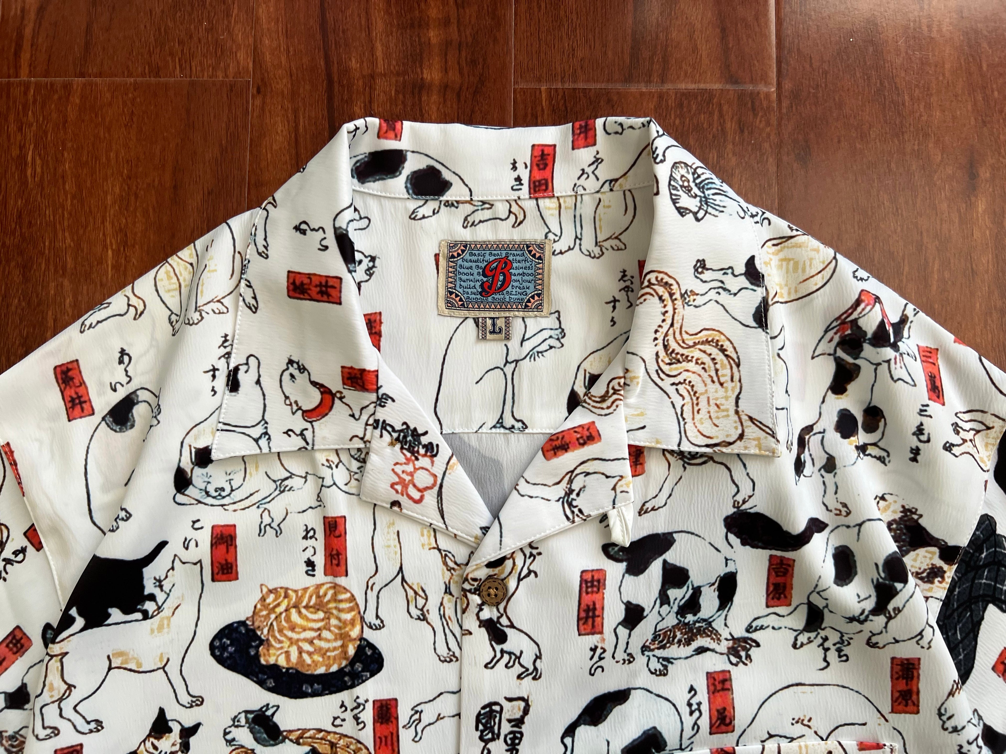 Ukiyo-E Patchwork Style Loose Drape Hawaiian Cuban Collar Printed Aloha Shirt Short Sleeve Shirt