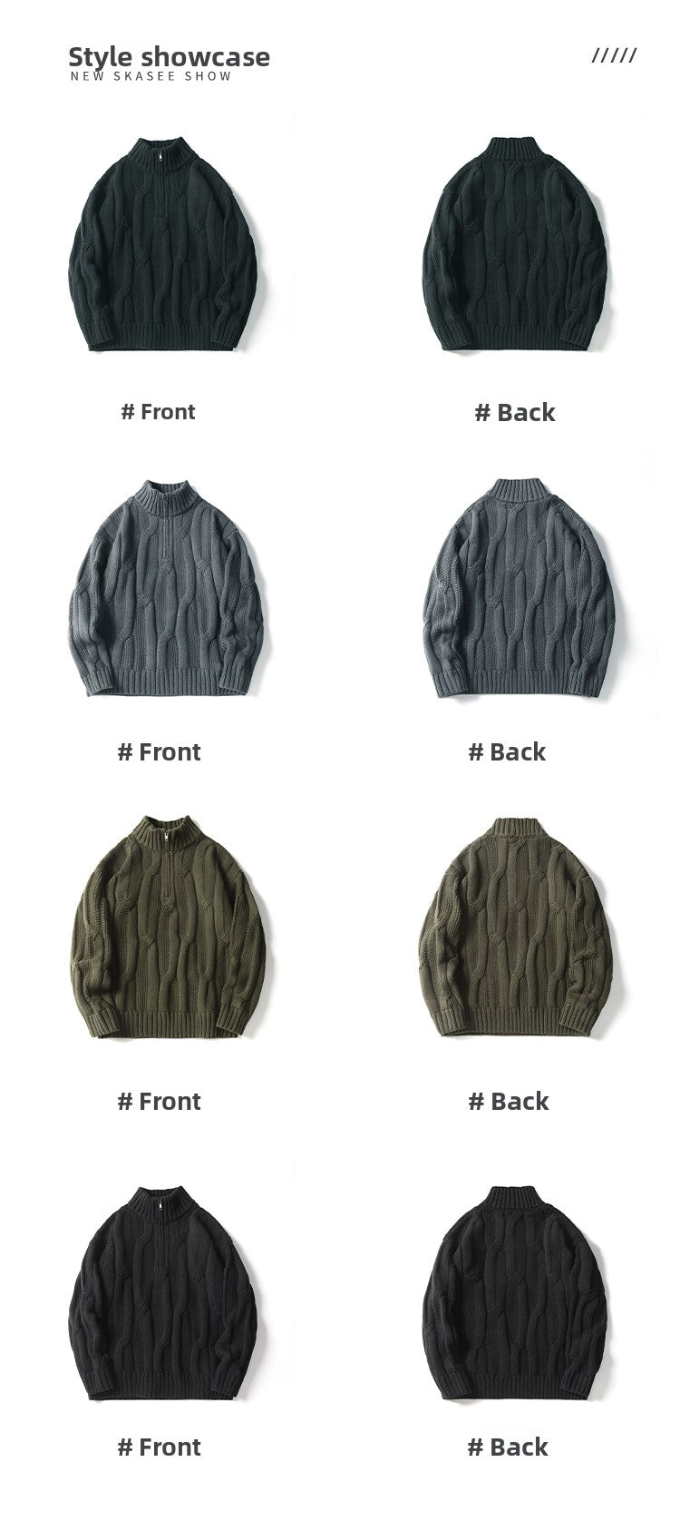 Men's Winter Heavyweight Cable Knit Sweater - American Retro Half-Zip Stand Collar