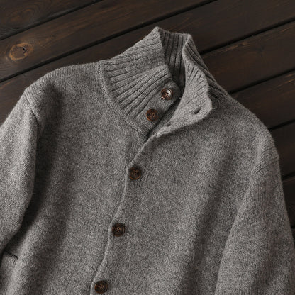 Alpaca Wool Blend Stand-Collar Knit Cardigan – Thickened Oversized Unisex