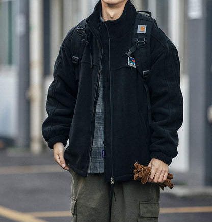 Fleece Padded Stand-Collar Zip Cardigan – Outdoor Oversized Unisex