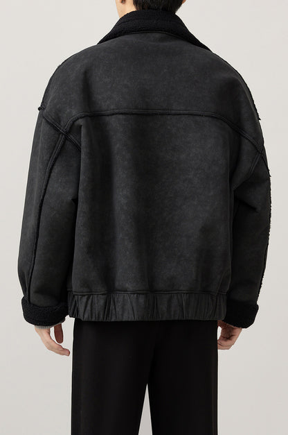 Fleece-Collar Jacket – Riveted Pockets & Boxy Fit