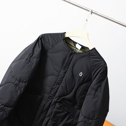 Collarless Down Jacket – Wave Quilting & Snap Front