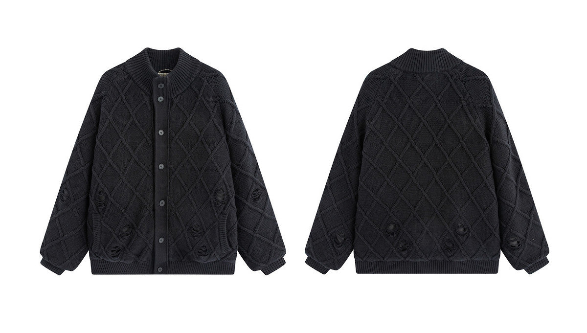 Diamond Jacquard Knit Down Jacket – Men's Oversized Sweater Puffer Coat